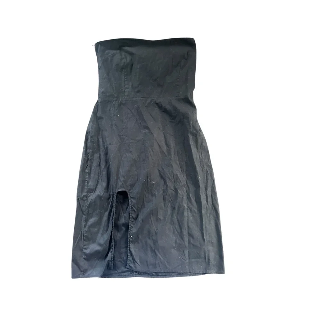 Reformation Black Strapless Smocked Bodice‎ Midi Dress Slit Size 10